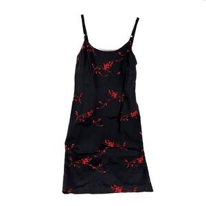 YTG 90s Sheath Dress Sz 6 Black Red Floral Embroidery Empire Waist Sleeveless YL